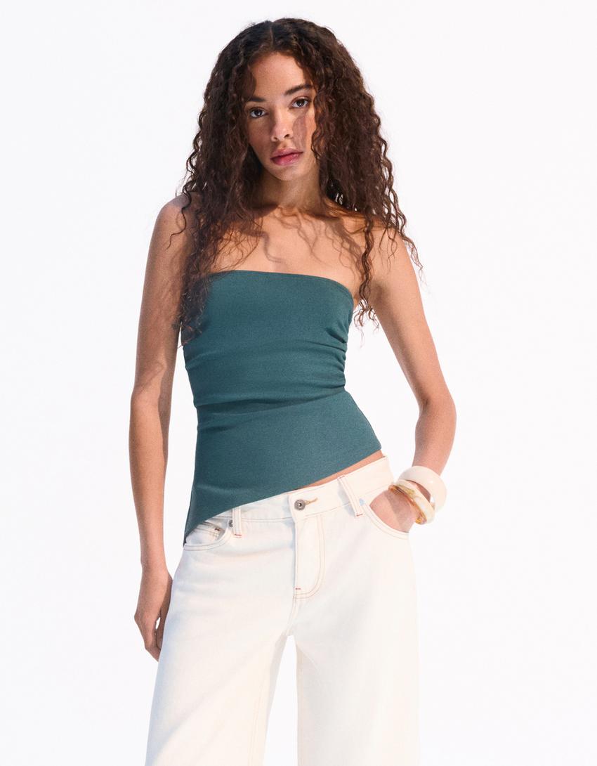 Bandeau top with gathered detail-Green-0