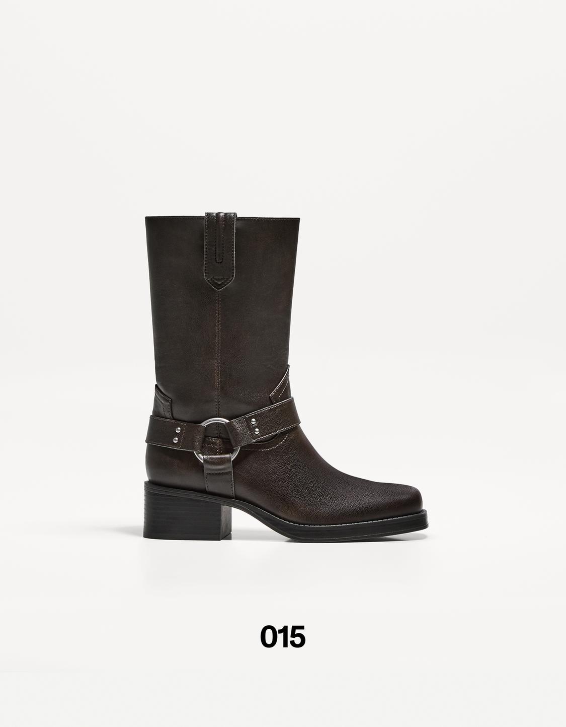 Mid-calf flat biker boots