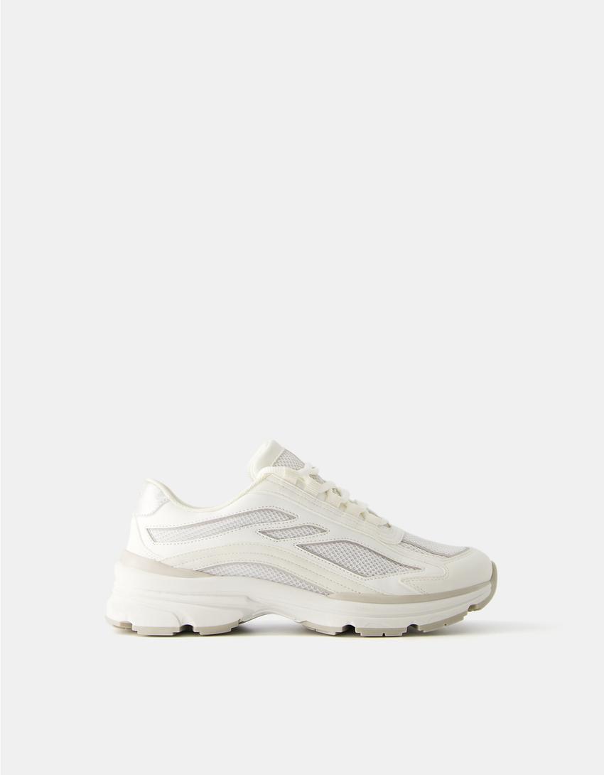 Metalik detaylı kontrast file spor ayakkabı-BEYAZ-1