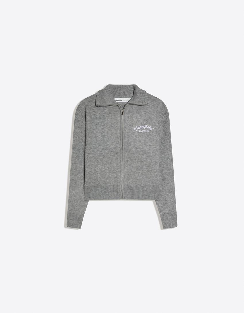 Embroidered zip-up jacket-Grey