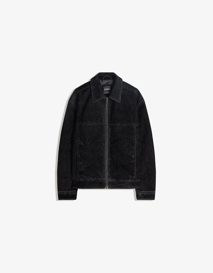 Blouson zippé effet velours-Noir