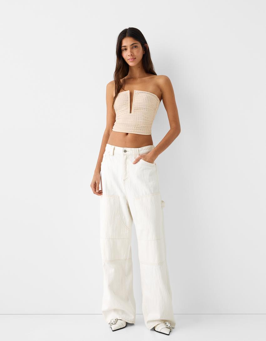 Rhinestone mesh top-Pink-3