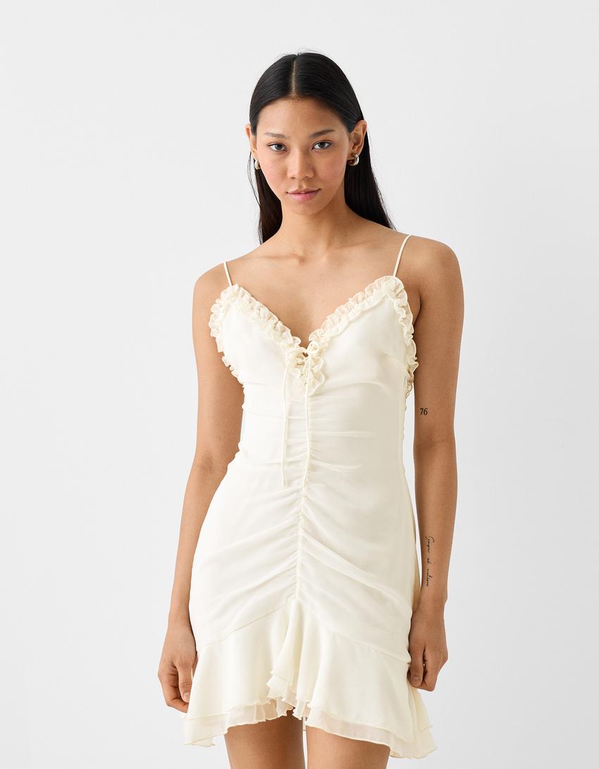 فستان قصير شيفون-كريمي-1