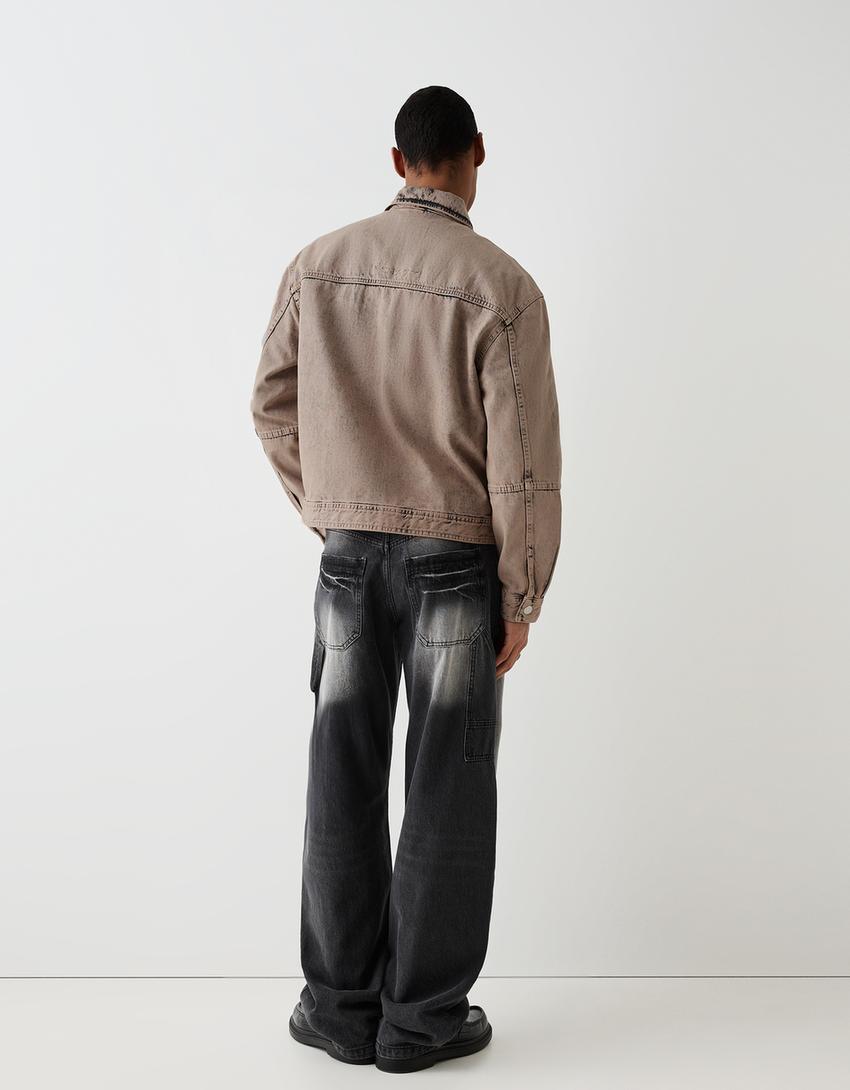 Яке с ефект на избеляване и големи джобове-Цвят камел-1