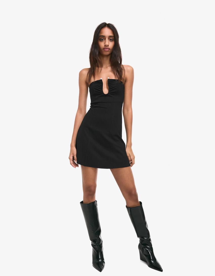 Mini-robe brillante à encolure-Noir