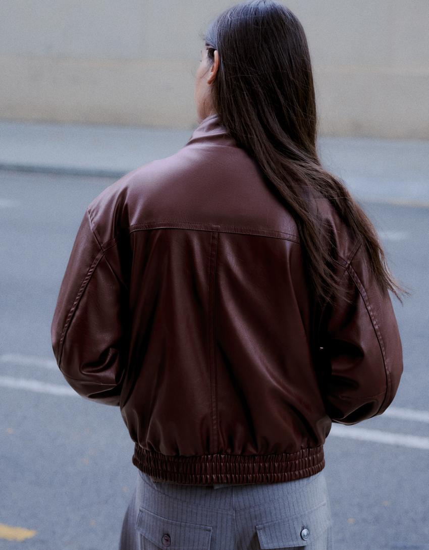 Suni deri ceket-Bordo