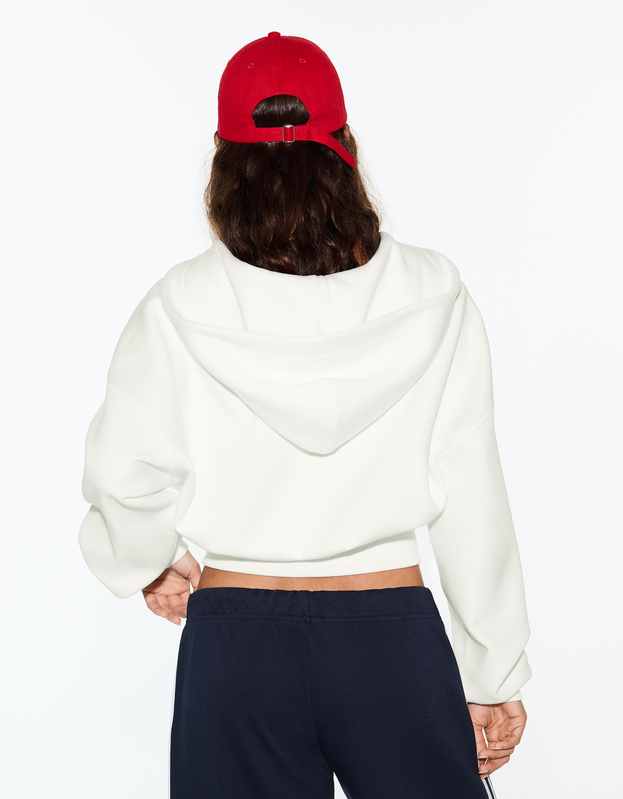 Zip-up hooded sweatshirt with sash — Cream