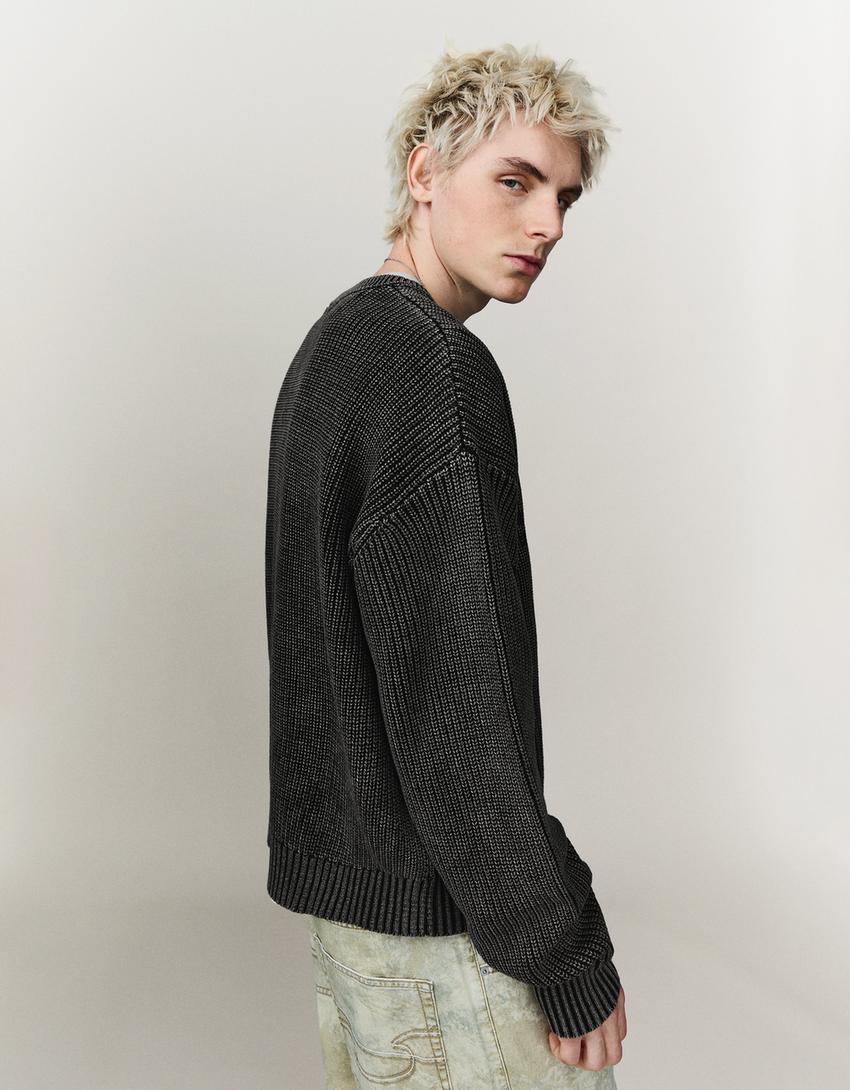 Faded effect print sweater-Black