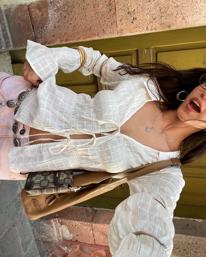Rustic gathered shirt-Cream-2
