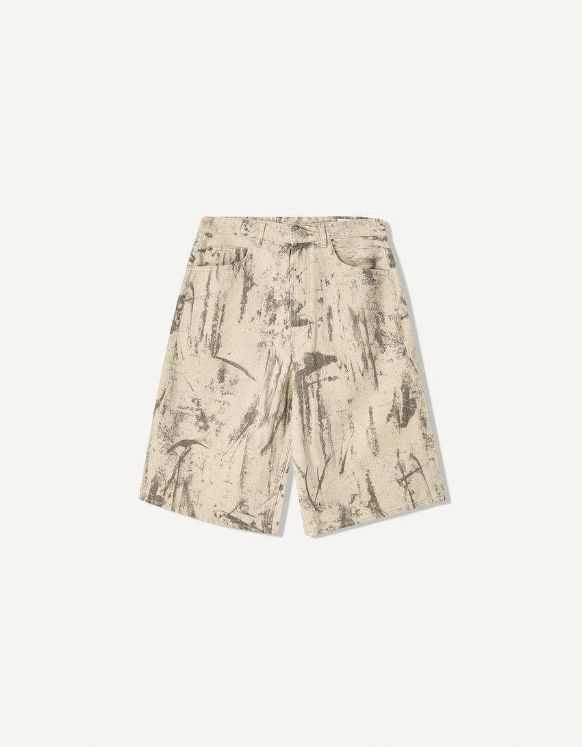 Printed baggy Bermuda shorts-Green