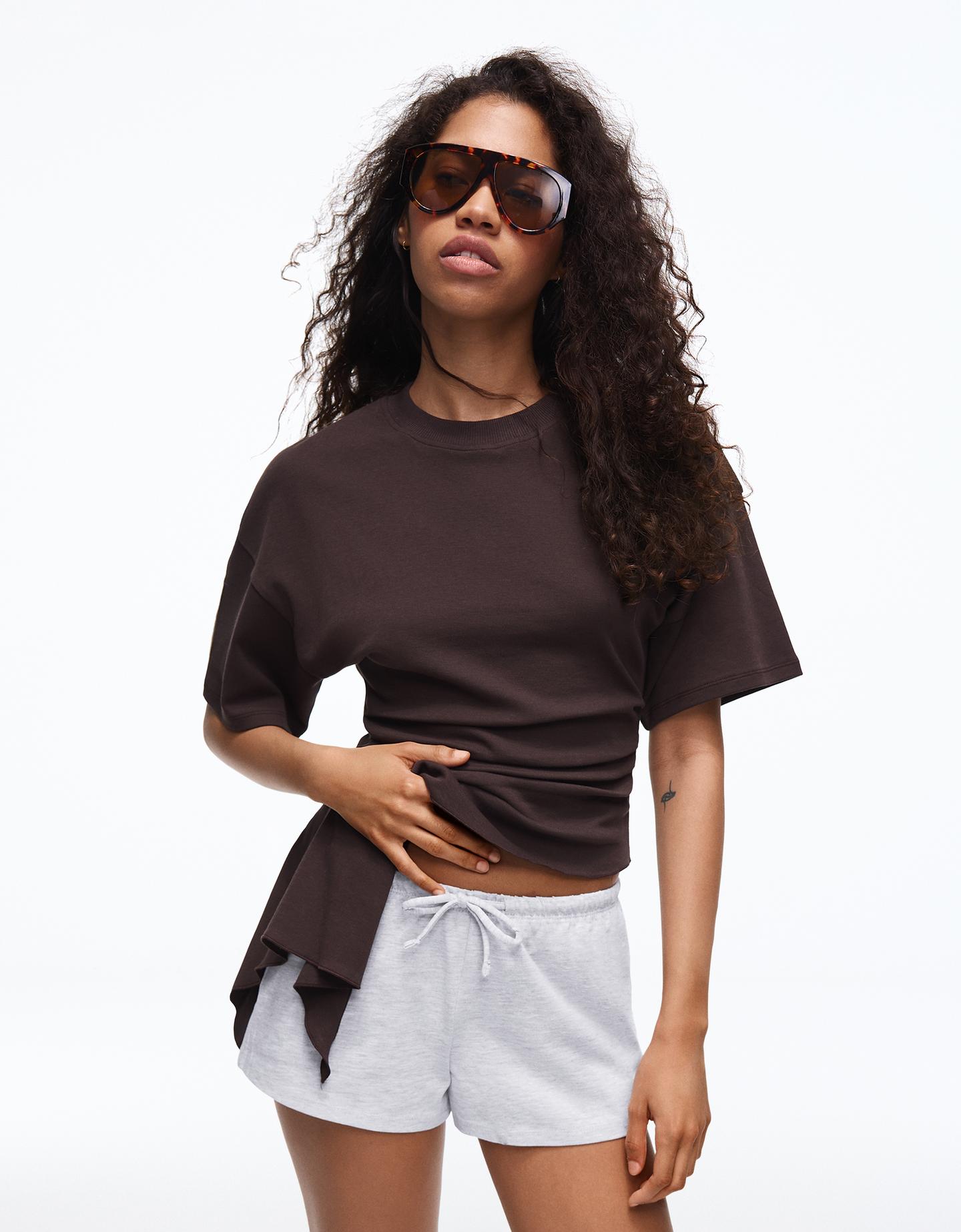 Bershka Shorts In Felpa Con Vita Elasticizzata Donna L Grigio