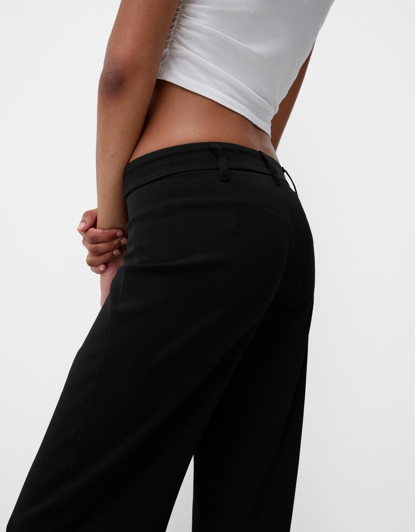Geniş paça özel dikim pantolon-Siyah-3