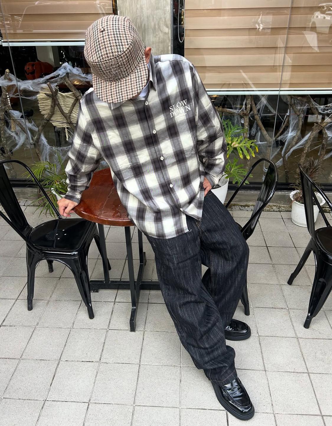 Chemise à manches longues à carreaux brodée