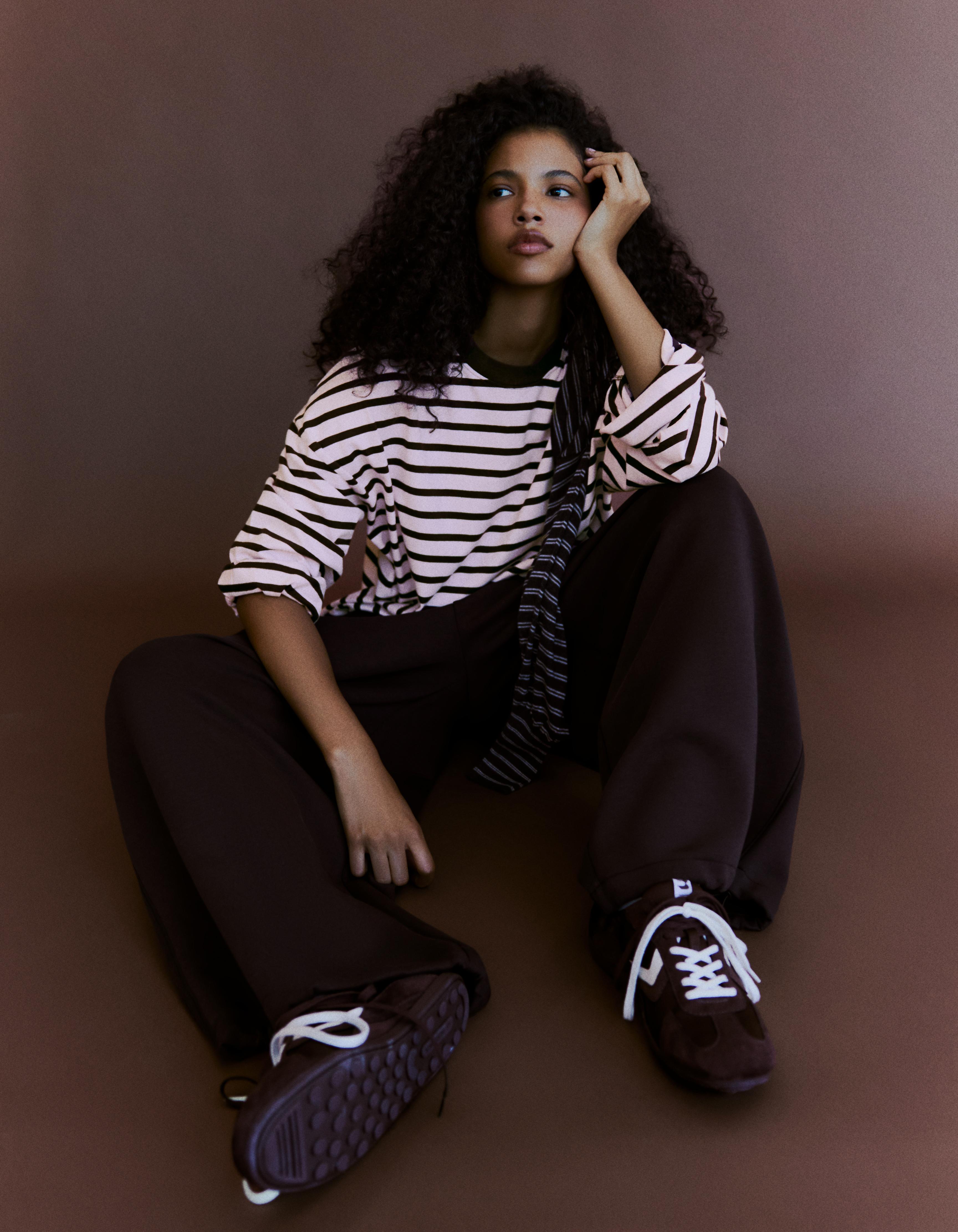 Striped boxy long sleeve T-shirt — Pink