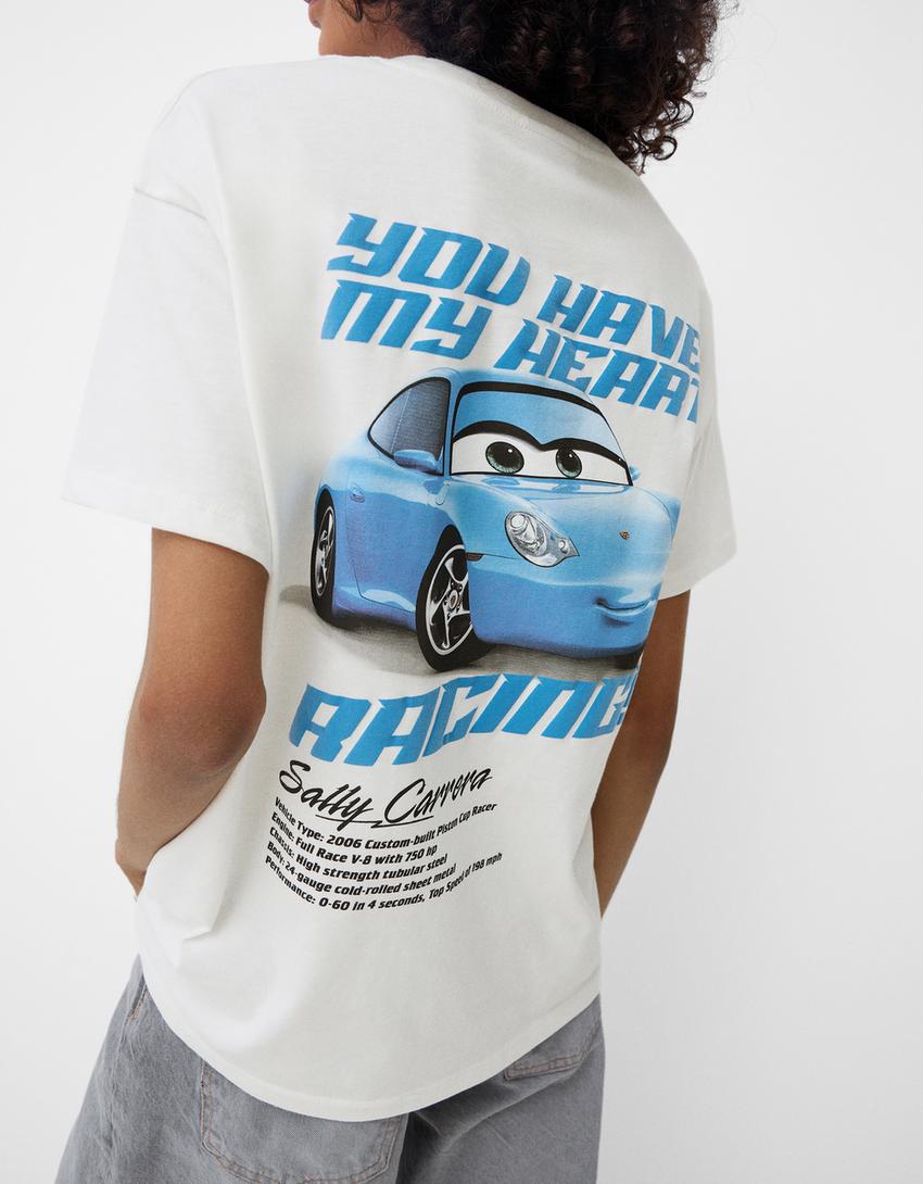 تيشرت بطبعة سيارات وأكمام قصيرة-أبيض-2
