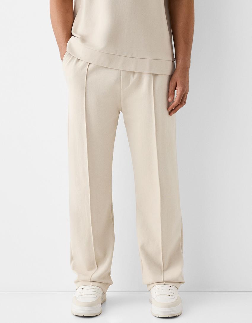 Interlock T-shirt and trousers set-Beige-4