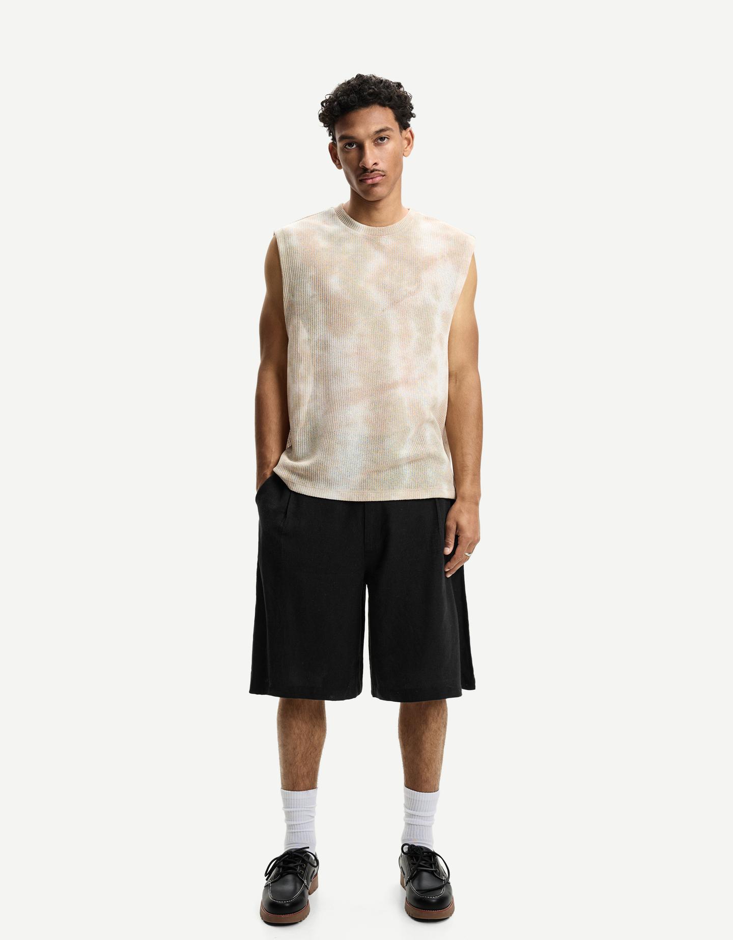 Bershka Bermuda Tailoring Rústica Pinzas Hombre 44 Negro
