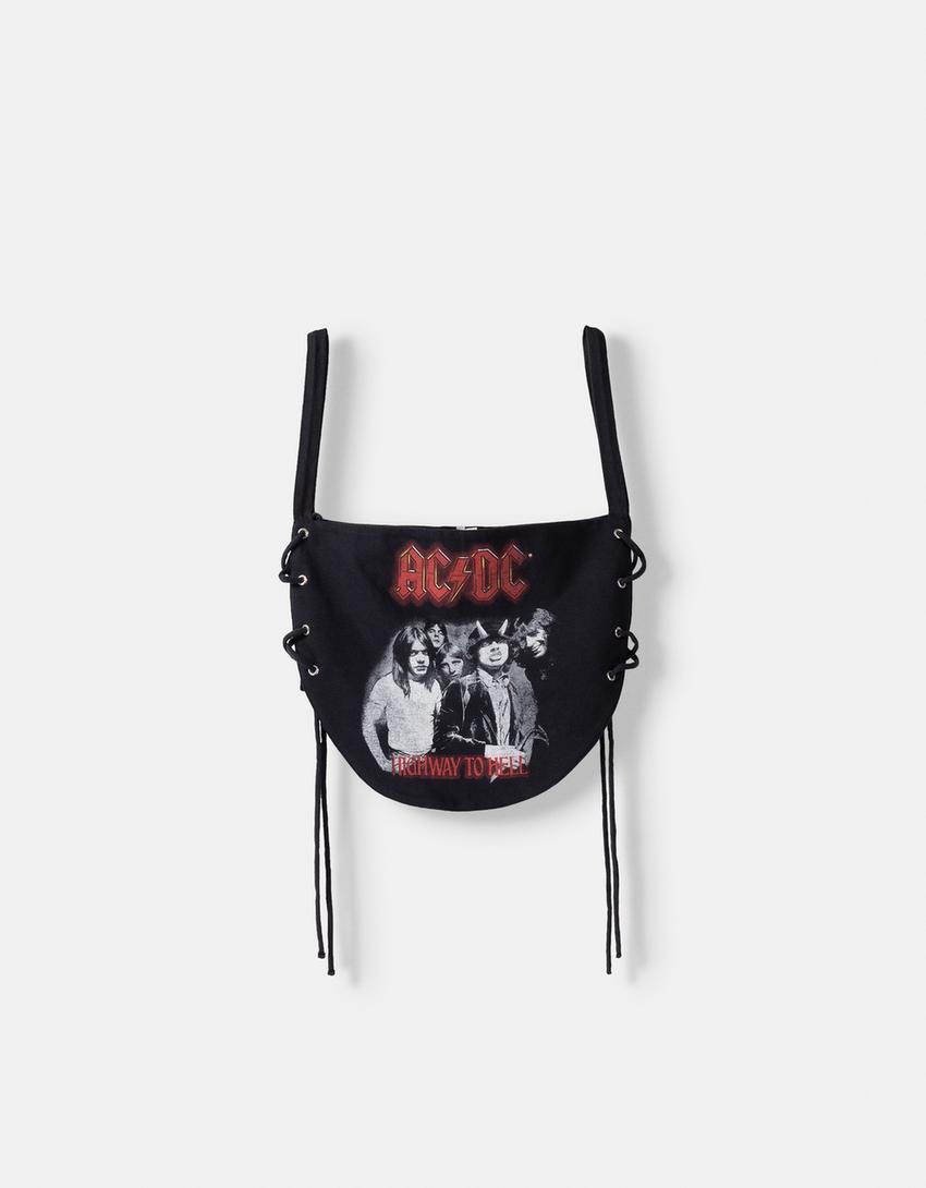 Top AC/DC froncé sur le côté-Noir-3