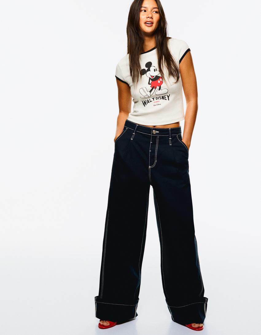 Contrasting wide-leg pants