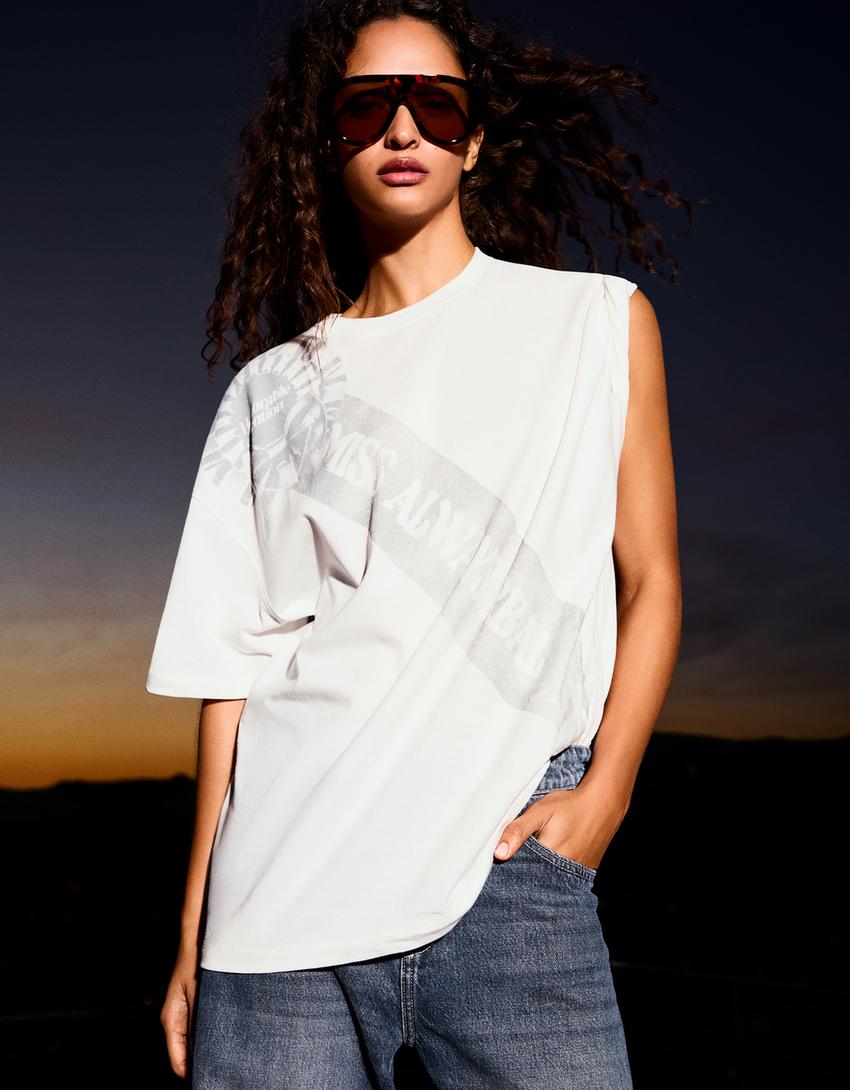 Camiseta manga corta print-Blanco roto