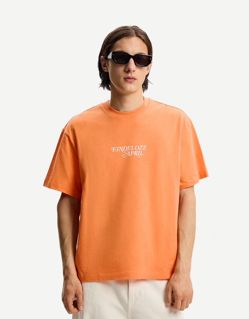 T-shirt met print en korte mouw-Oranje-0