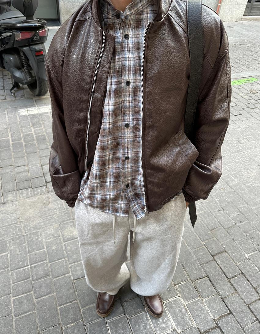 Leather effect jacket-Brown