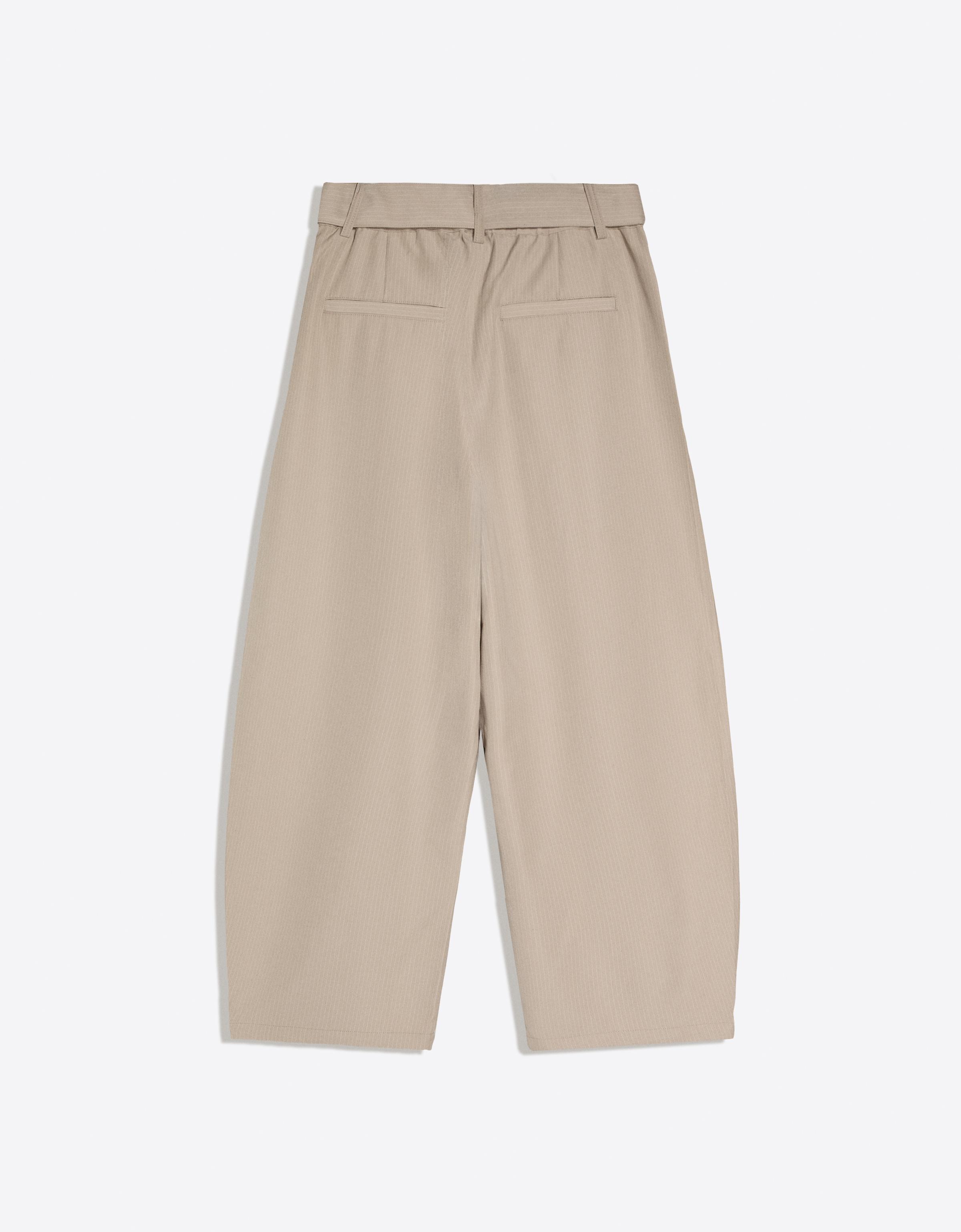 Barrel-leg trousers with darts and belt — Sand