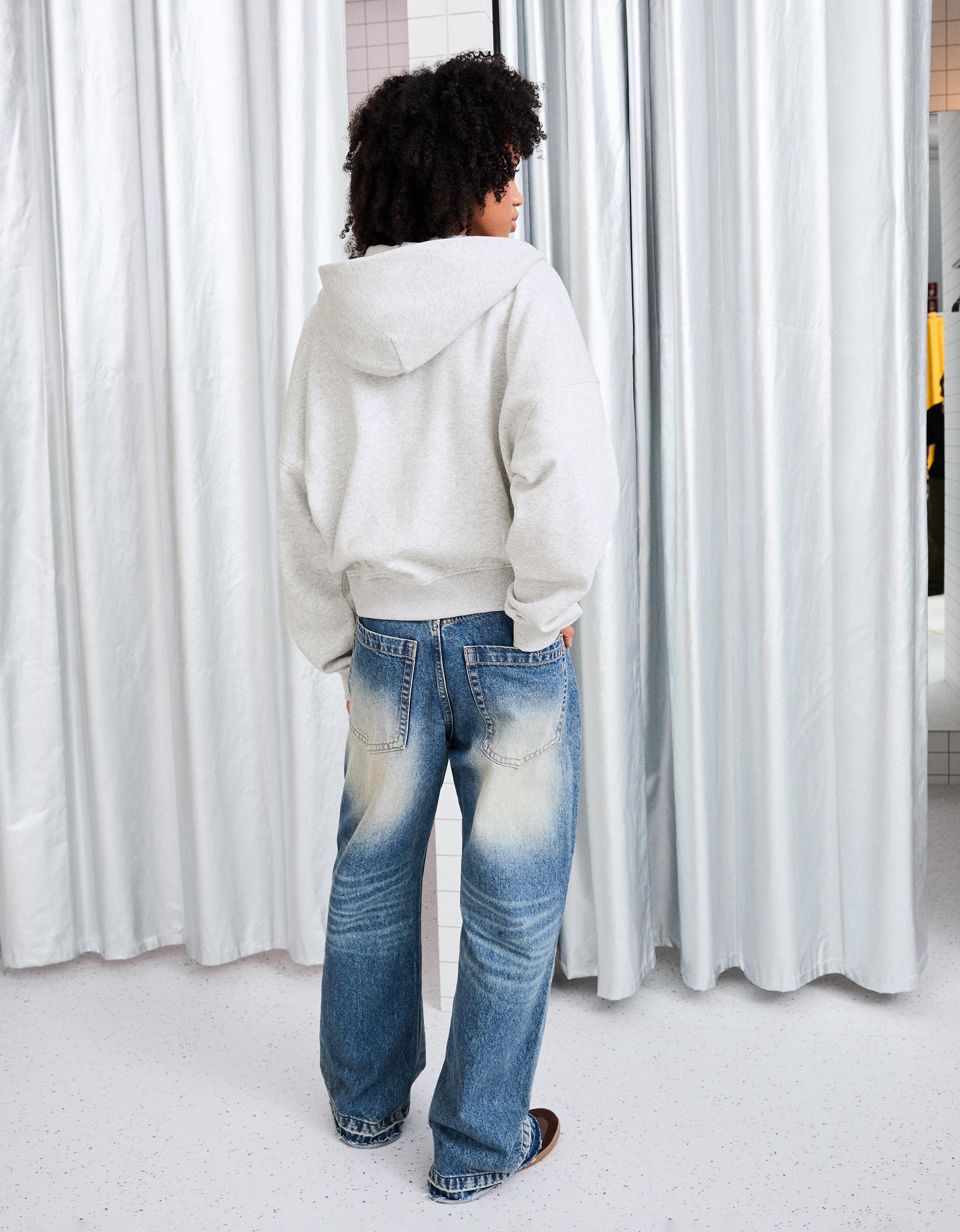 Kapüşonlu oversize fermuarlı sweatshirt - Görsel 33