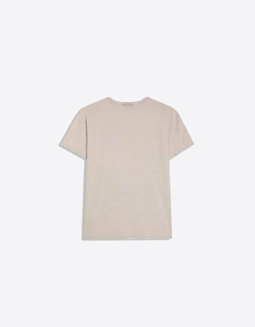 Washed small fit henley T-shirt-Grey