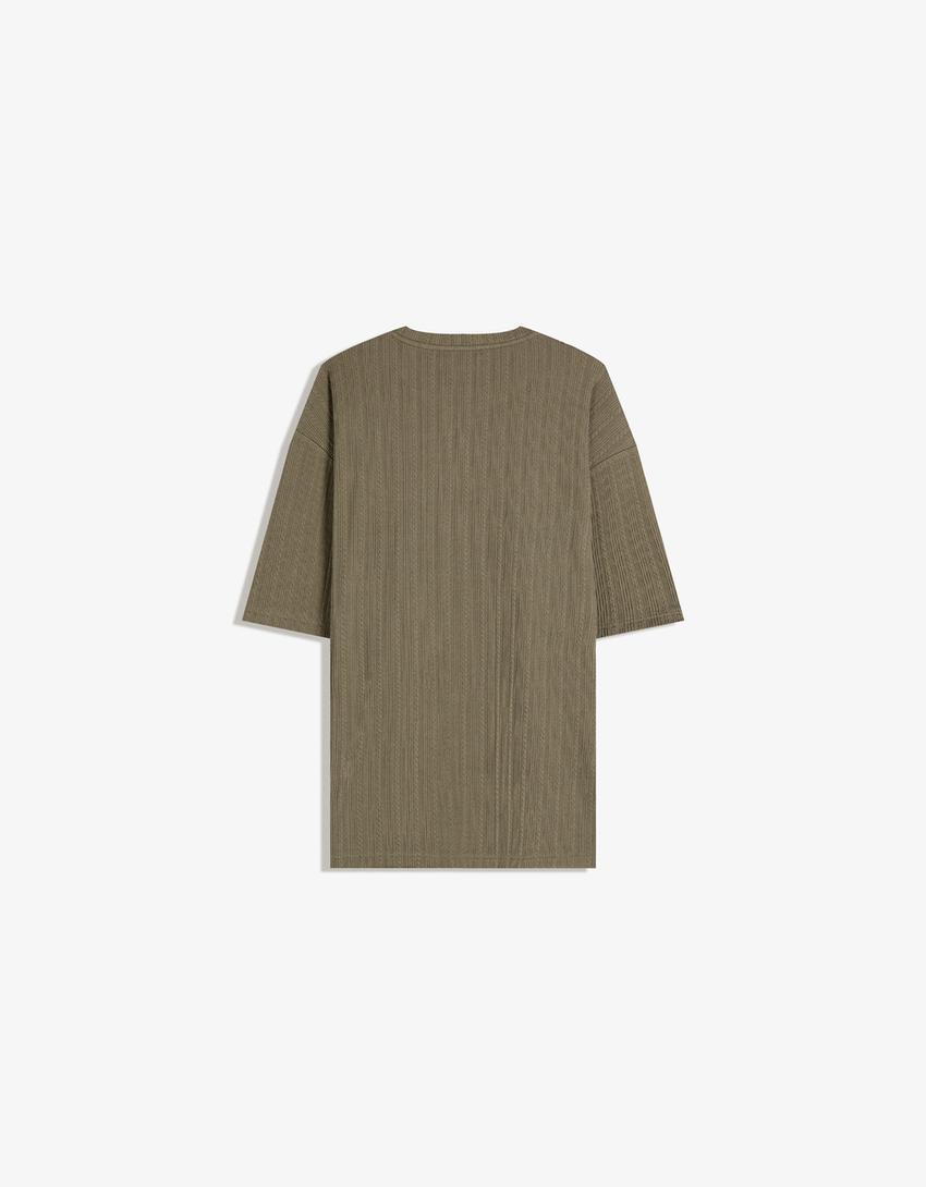 Short sleeve textured T-shirt-Khaki