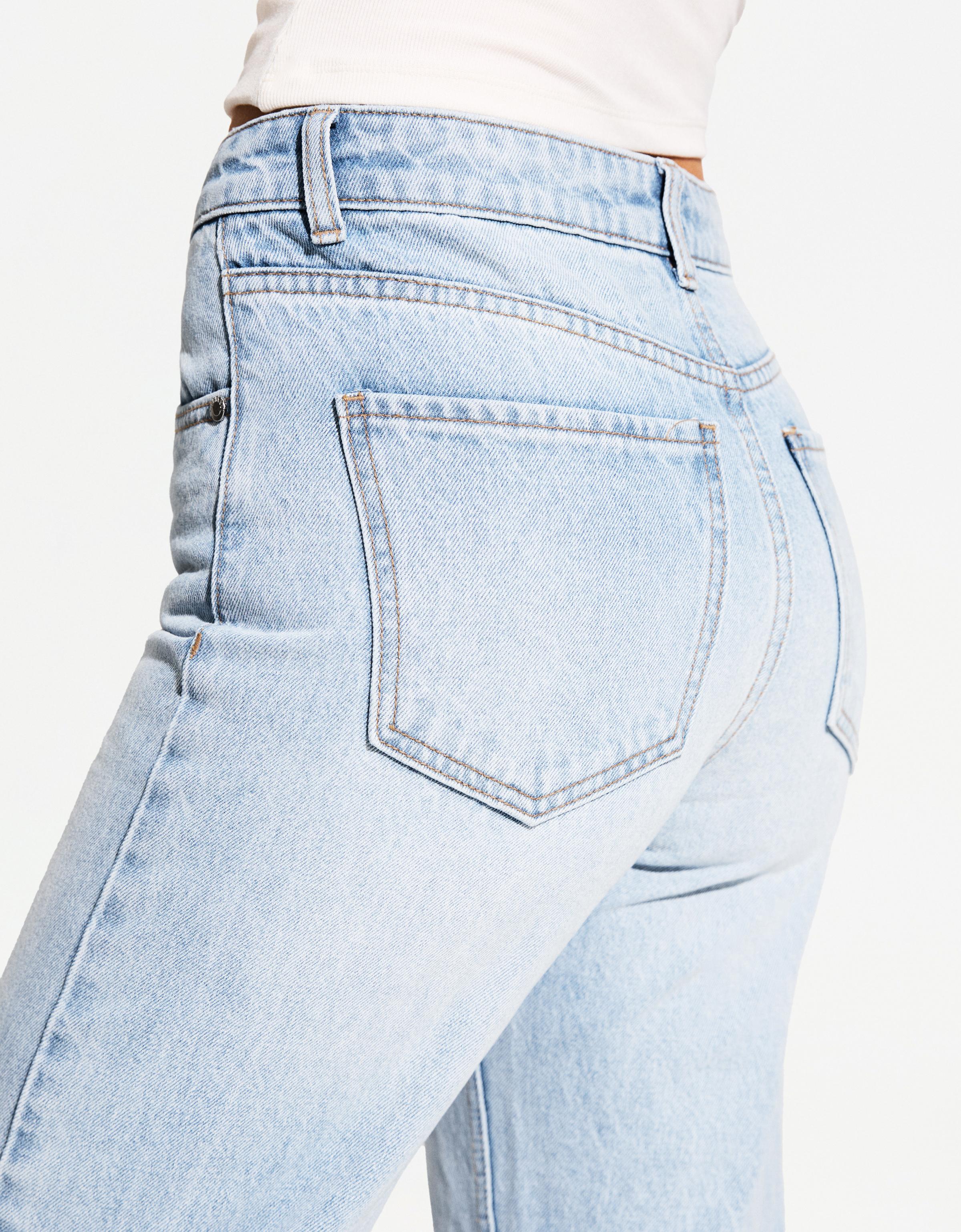 Bershka Straight-Jeans Mit Wide-Leg Damen 40 Ausgewaschenes Blau