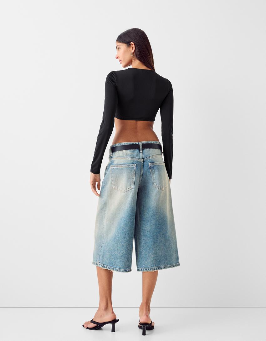 Top froncé manches longues-Noir-1