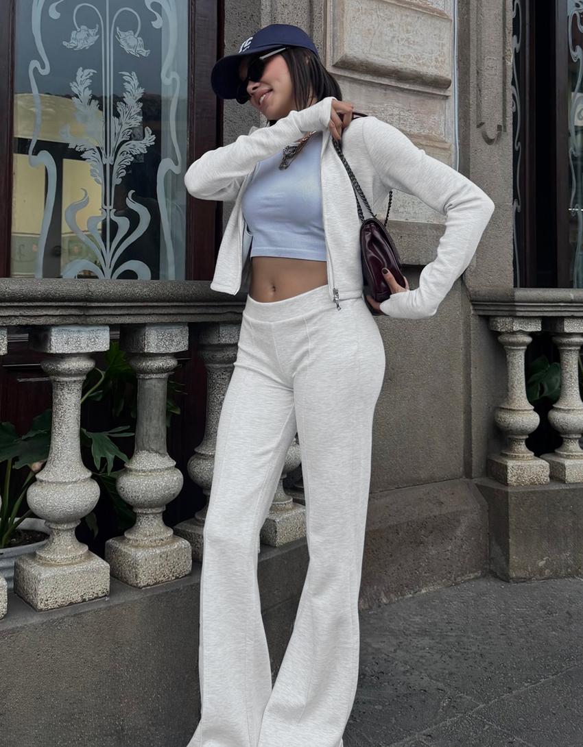 Calças flare soft com modal-Cinza