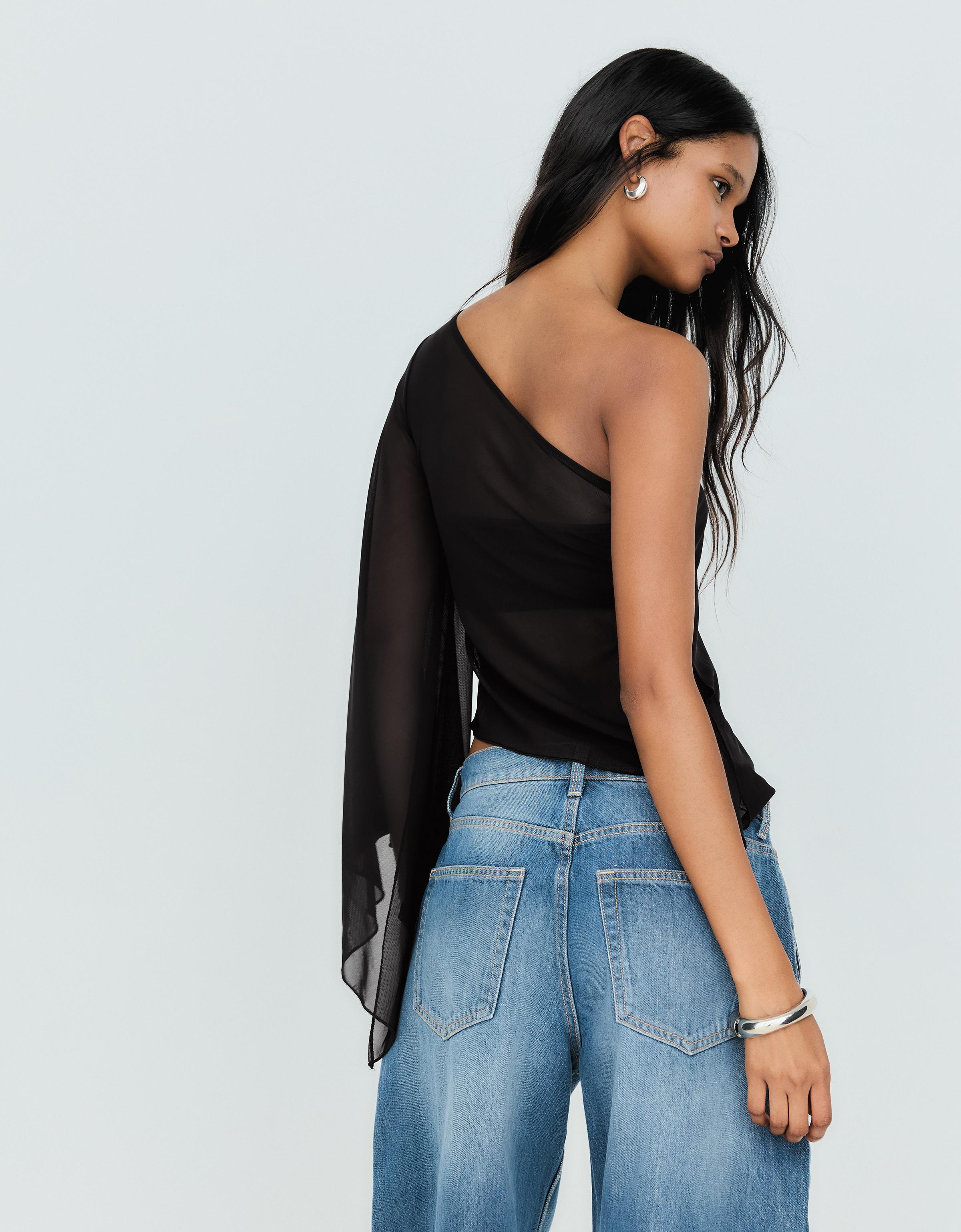 Asymmetric tulle top - Women | Bershka