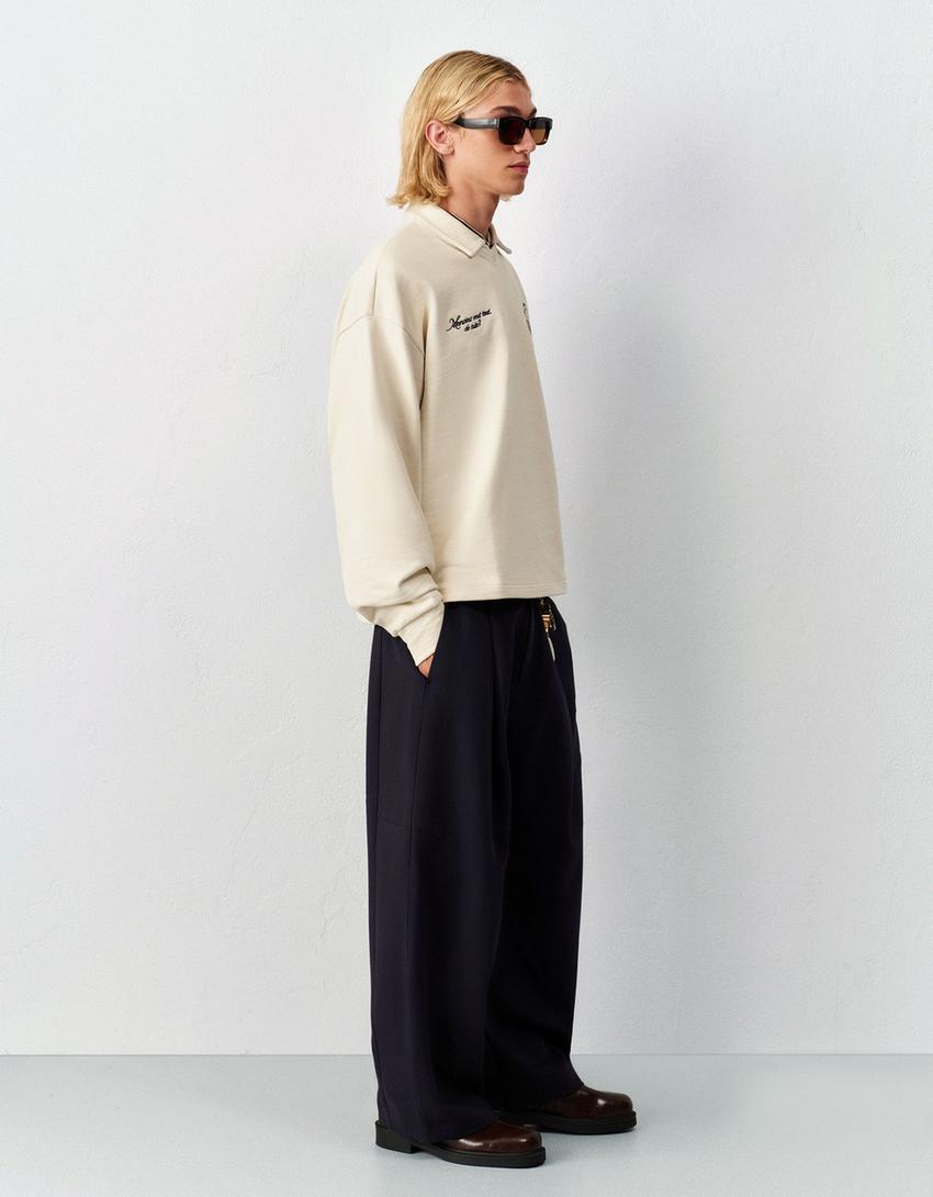 Pantaloni barrel fit con pinces tailored fit-Marino