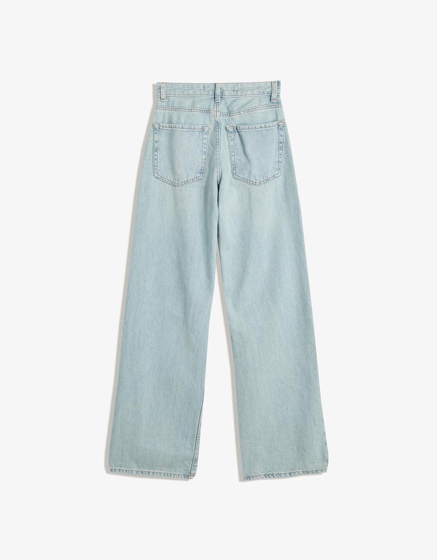 Hullede jeans med brede ben-Blå-1