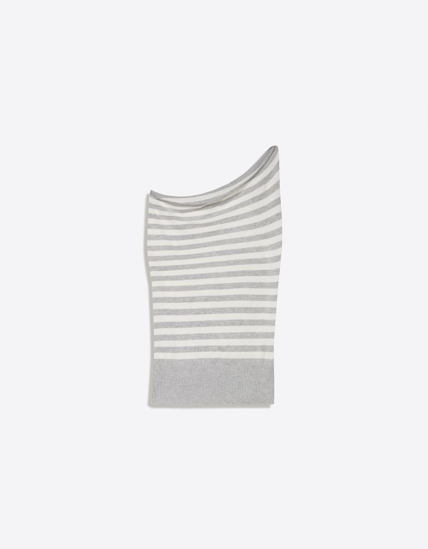 Draped striped top-Cream