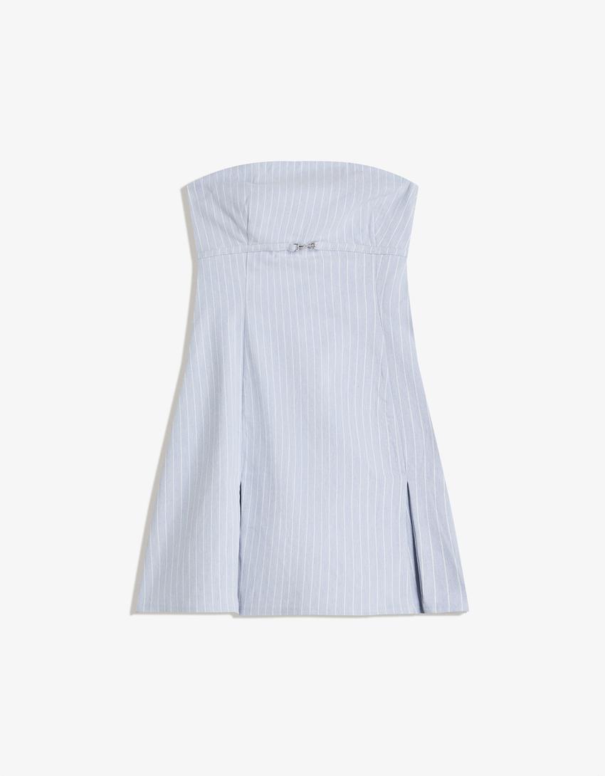 Vestito mini a fascia con cintura-Azzurro Chiaro-3