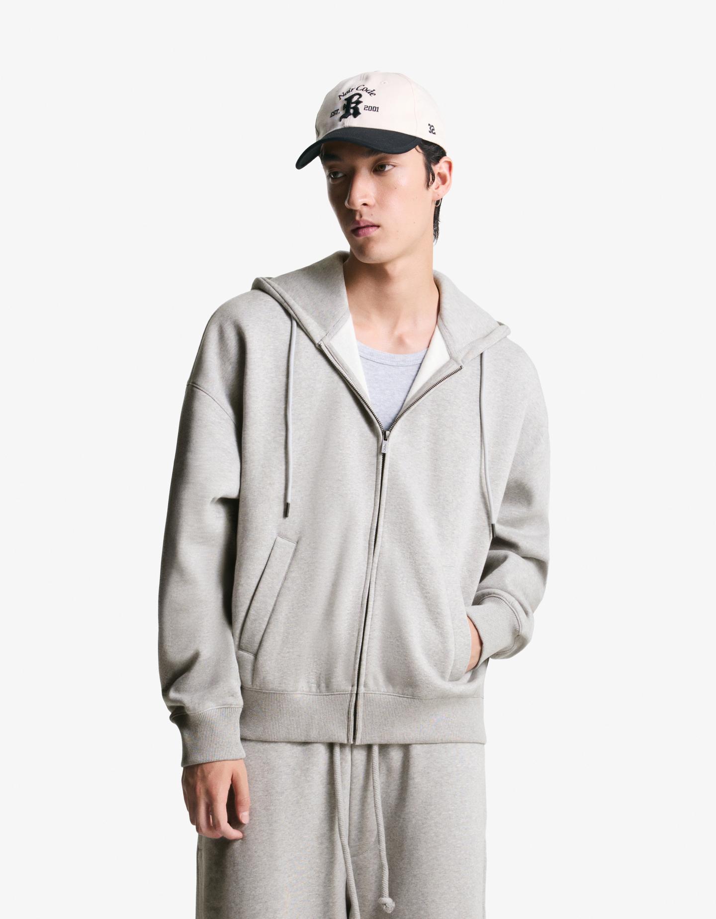 Bershka bluza z kapturem i suwakiem szary