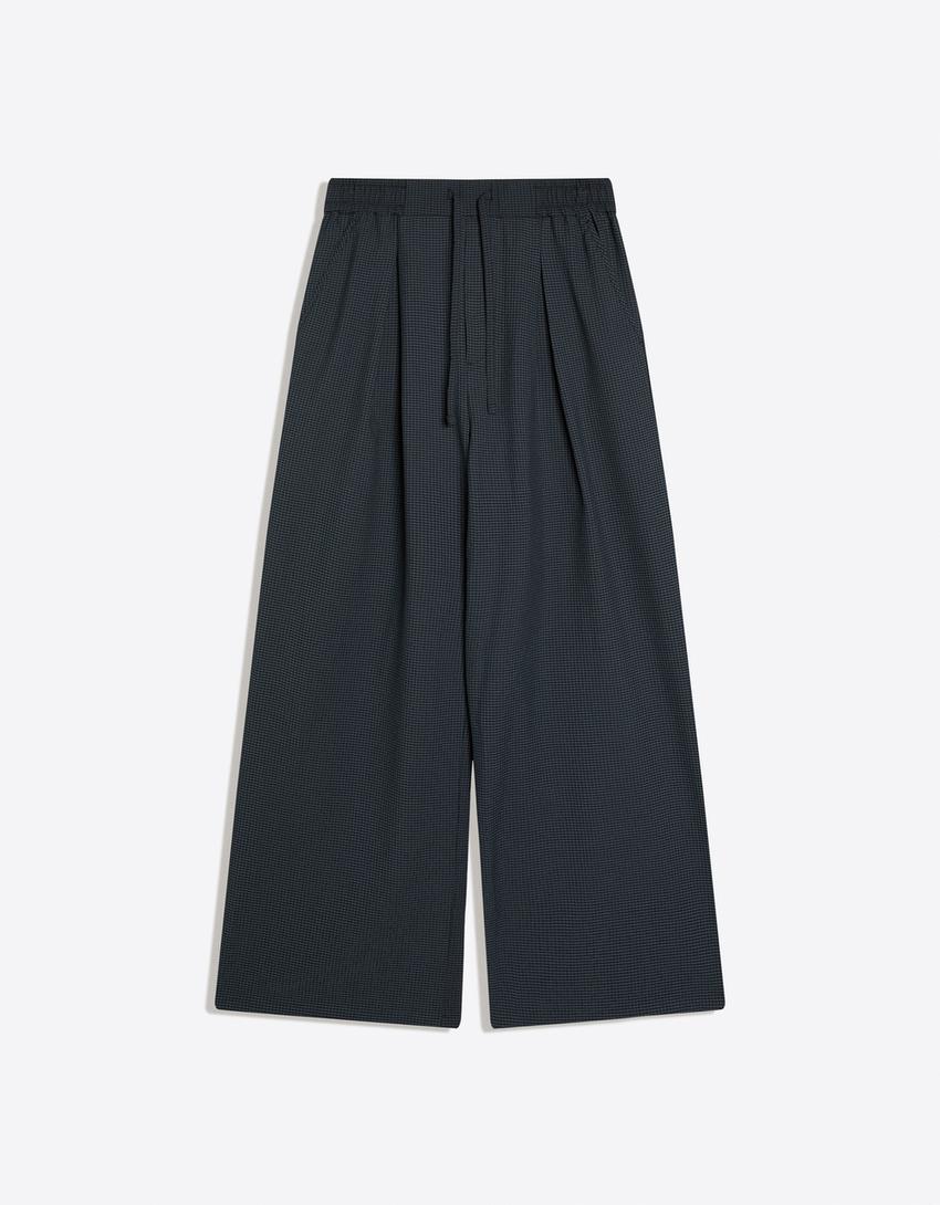 Mega baggy check trousers-Navy
