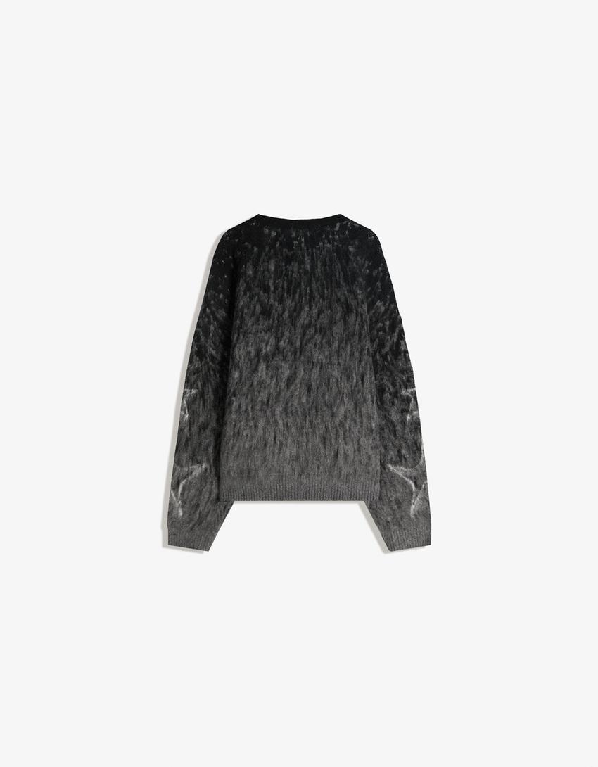 Pull imprimé effet brossé-Noir