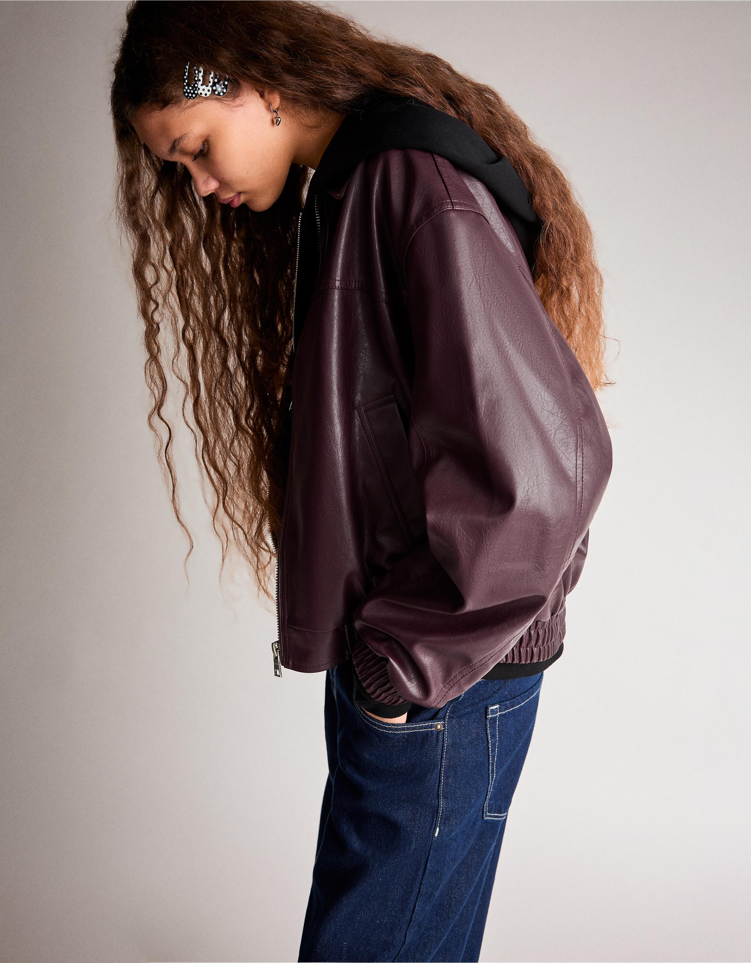 Leather effect jacket — Maroon