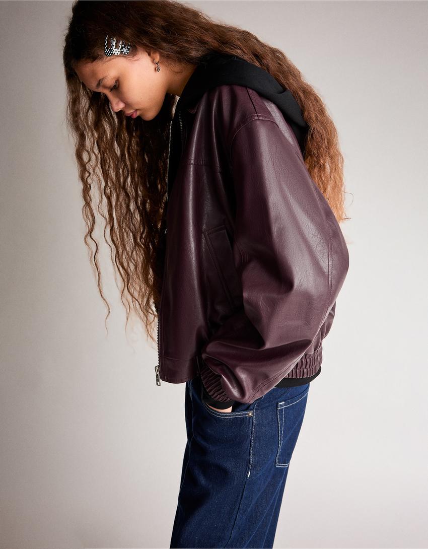 Blouson similicuir-Grenat