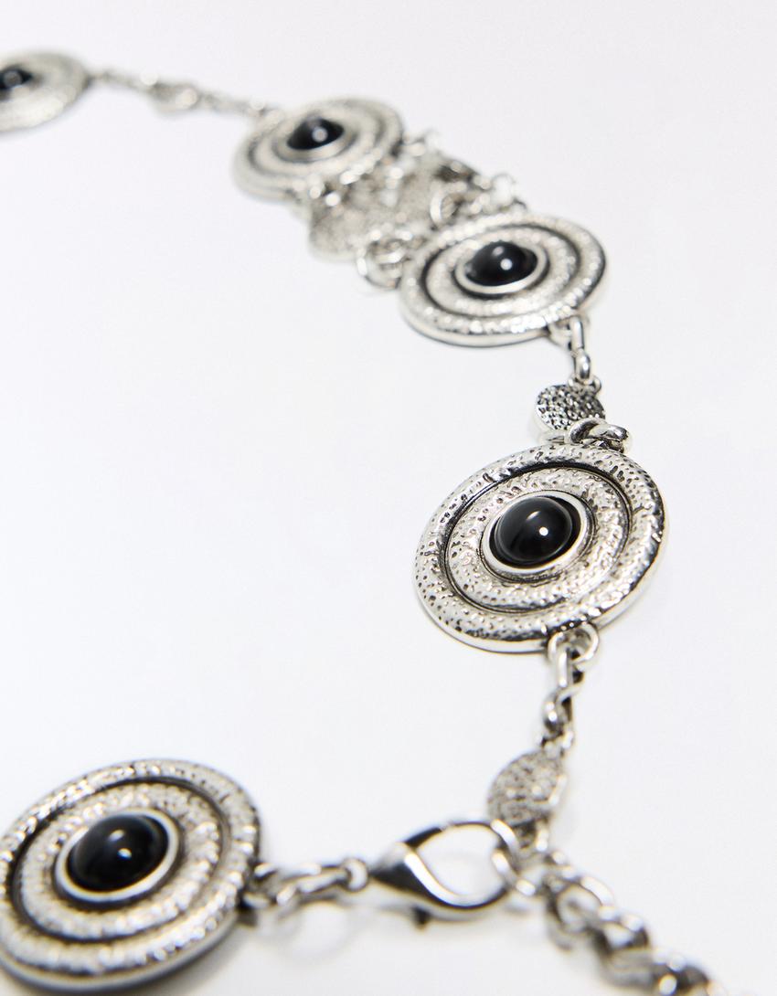 Stone chain belt-Silver