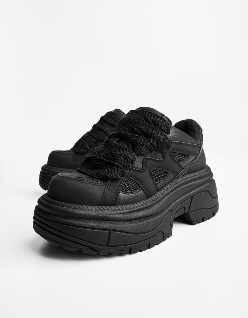Buty sportowe na platformie XL-Czarny-3