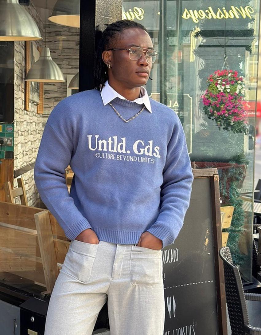 Printed jacquard sweater-Blue