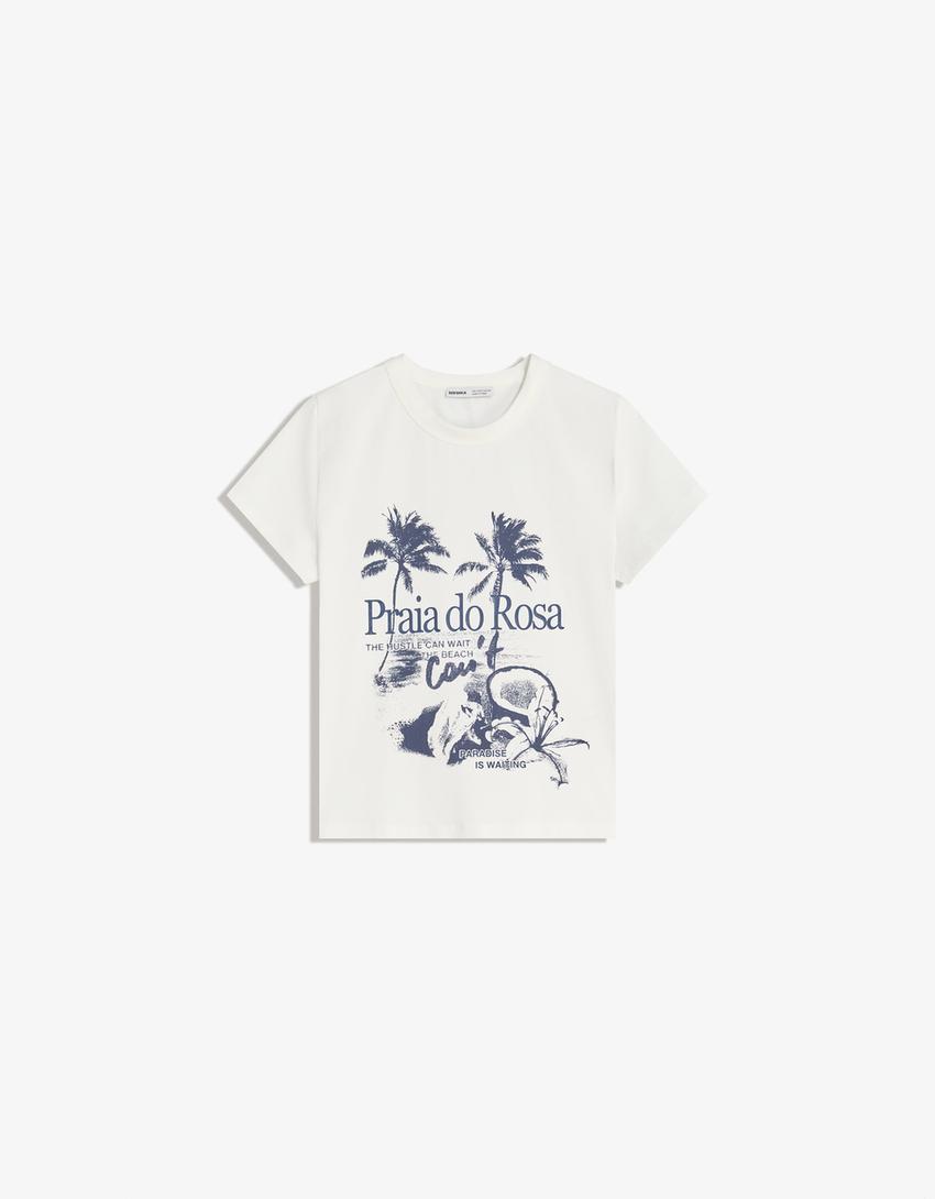 T-shirt manches courtes imprimé-Blanc cassé-0