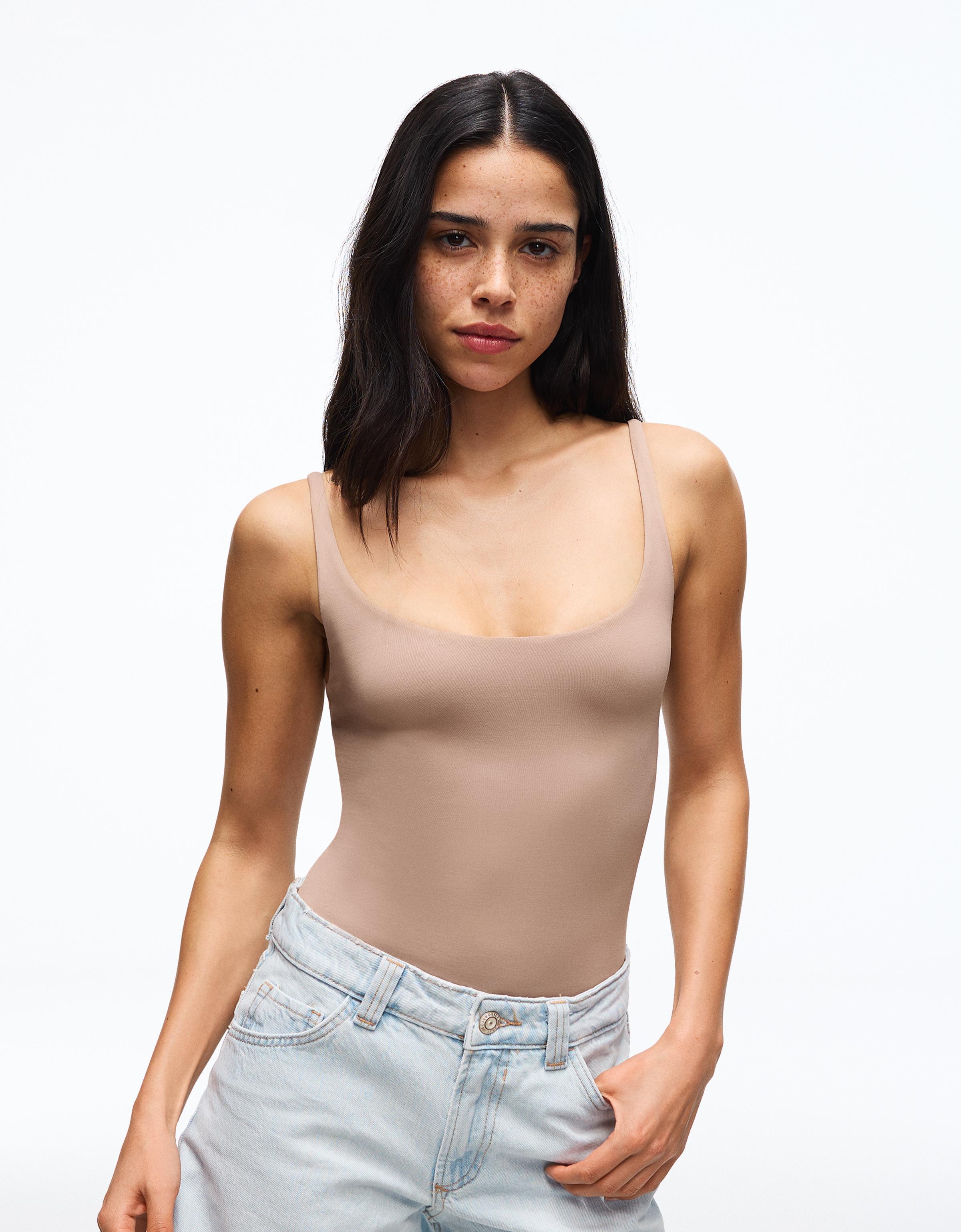 Round neck strappy bodysuit — Pink