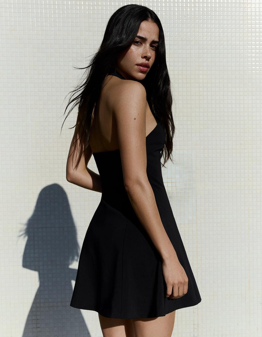 Halter mini dress-Black