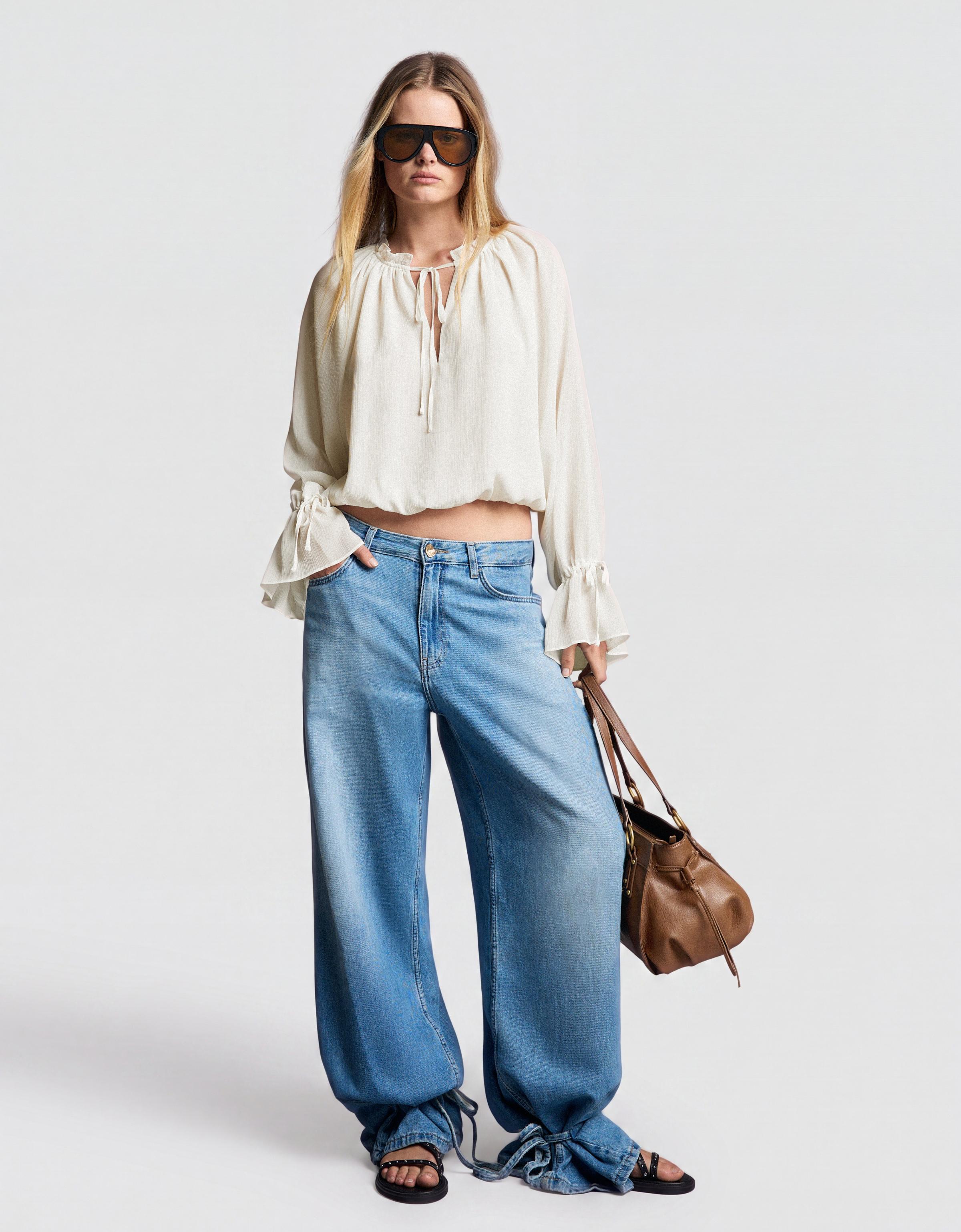 Long sleeve flowing shirt — Cream